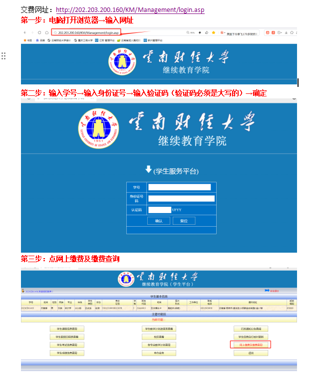 2023云南财经大学继续教育学院学生交费流程图