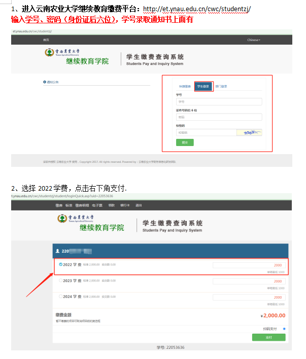 2024年云南农业大学继续教育缴费流程图